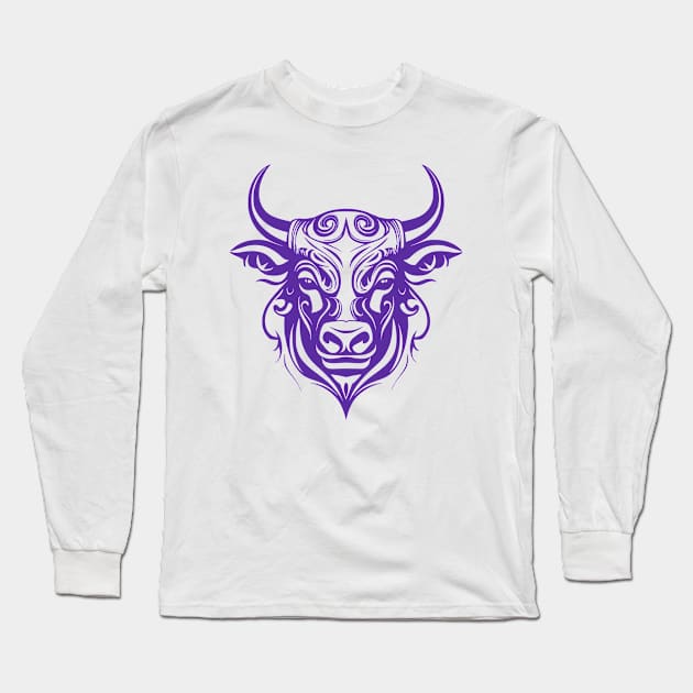 Purple taurus bull tribal design Long Sleeve T-Shirt by Danielleroyer